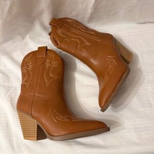 Forever Brown Heeled Faux Leather Western Boots 3” heel